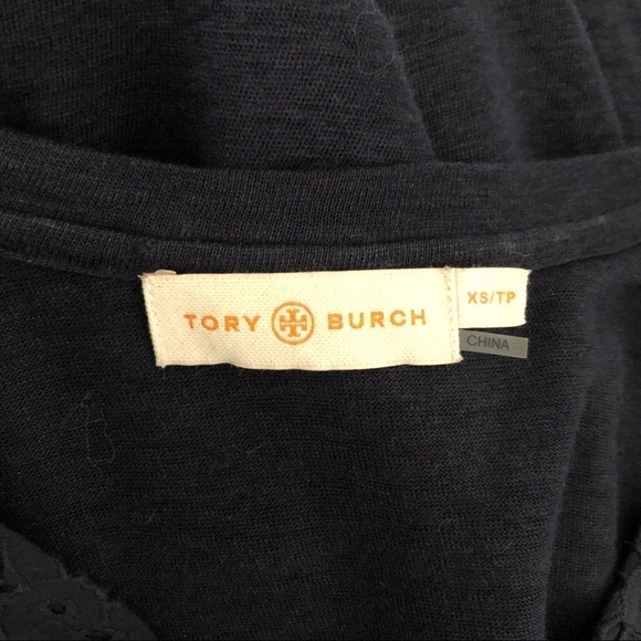 Tory Burch Broderie Detail 3/4 Sleeve Top in Navy Blue - Picture 8 of 10
